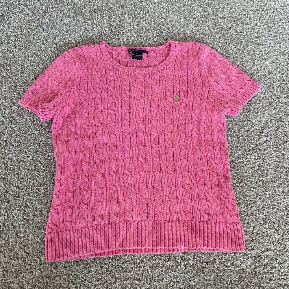 Pink Ralph Lauren short sleeve cable knit sweater